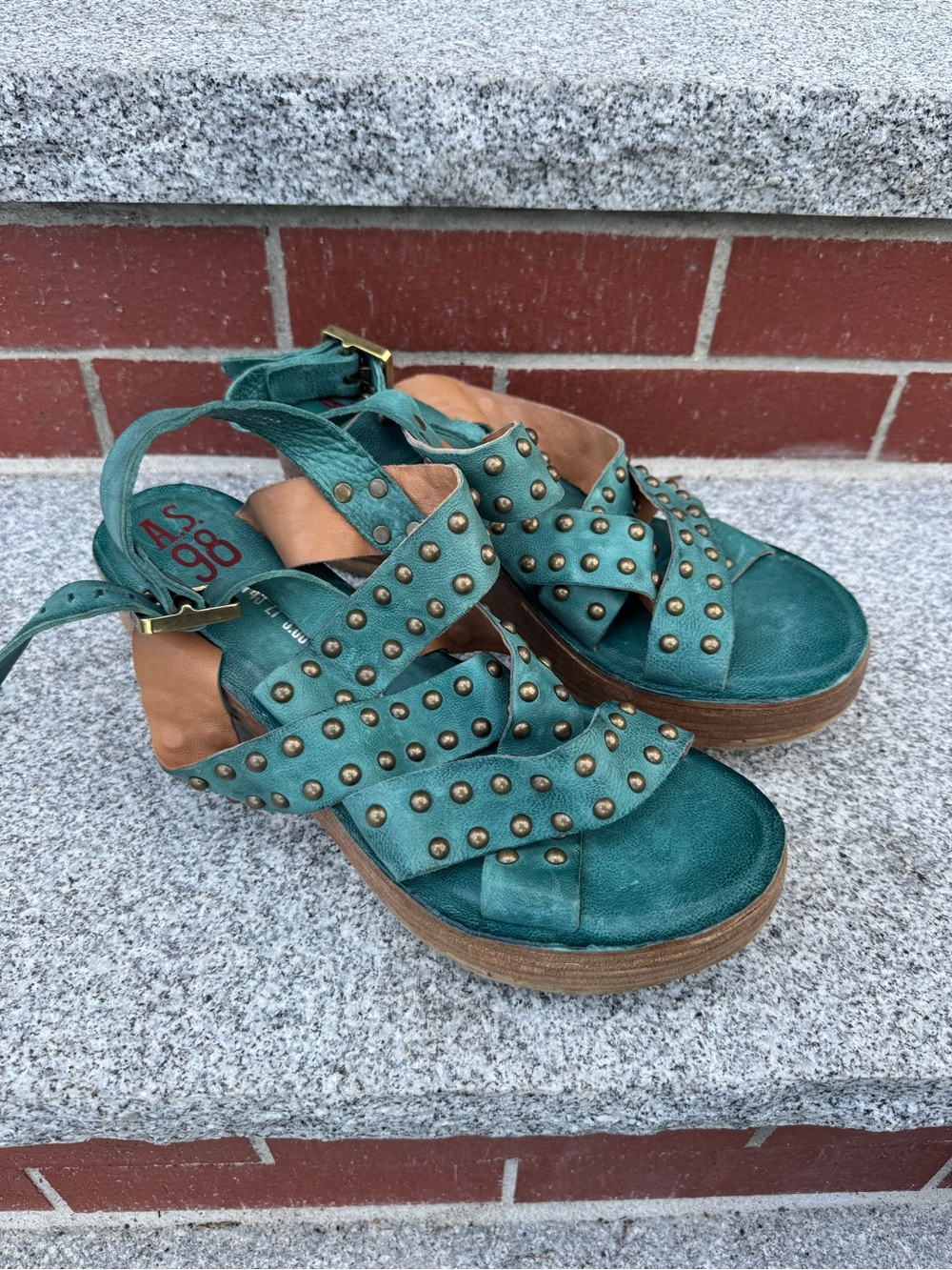 A.S.98 Turquoise Studded Platform Sandals